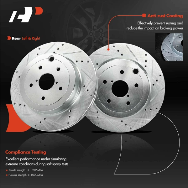 2 Pcs Rear Drilled Brake Rotors for Subaru WRX STI 2013-2017 Impreza 2008-2014