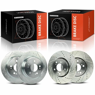 4 Pcs Front & Rear Drilled Brake Rotors