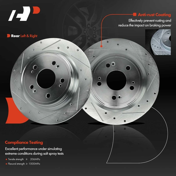 2 Pcs Rear Drilled Brake Rotors for Acura RLX 2014-2020 V6 3.5L