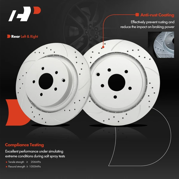 2 Pcs Rear Drilled Brake Rotors for INFINITI FX50 M35h M37 M56 Q50 Q60 Q70 Q70L