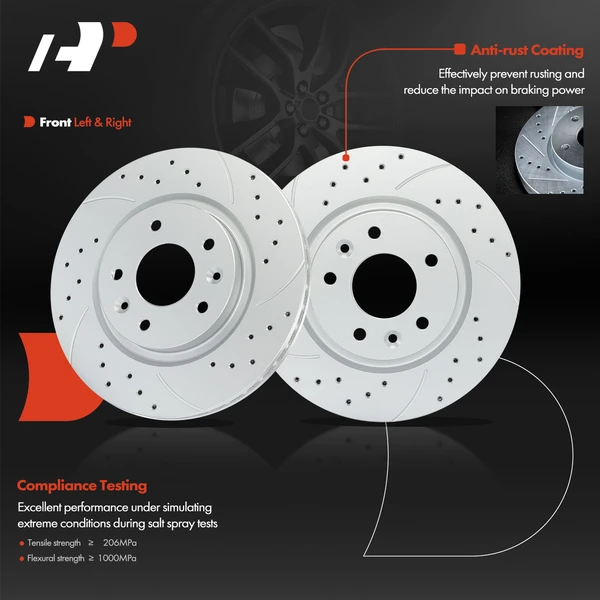 2 Pcs Front Drilled Brake Rotors for Nissan Rogue 2014-2021 LEAF Qashqai Rogue Sport
