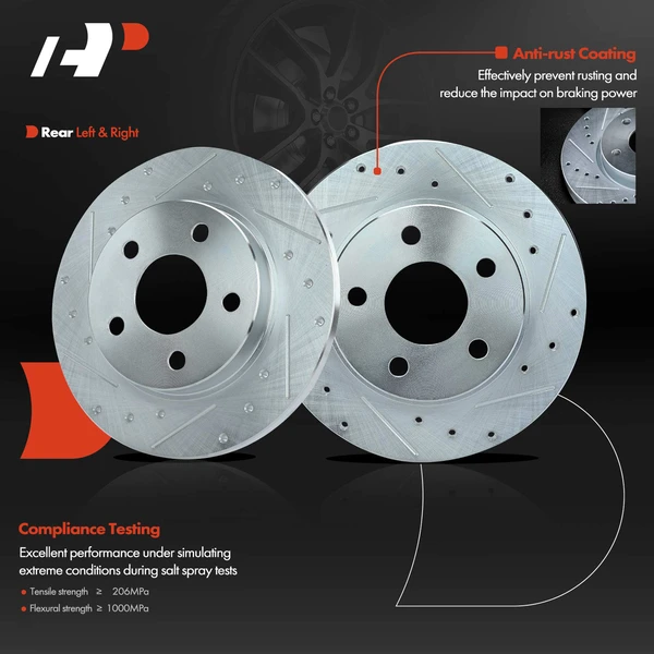 Rear Drilled Brake Rotors for Ford Taurus Lincoln Continental Mercury Sable