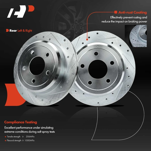 Rear Drilled Brake Rotors for Ford Lincoln Town Car Mercury Grand Marquis