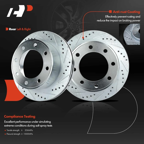 Rear Drilled Brake Rotors for Ford Excursion 00-05 F-250 Super Duty 99-04