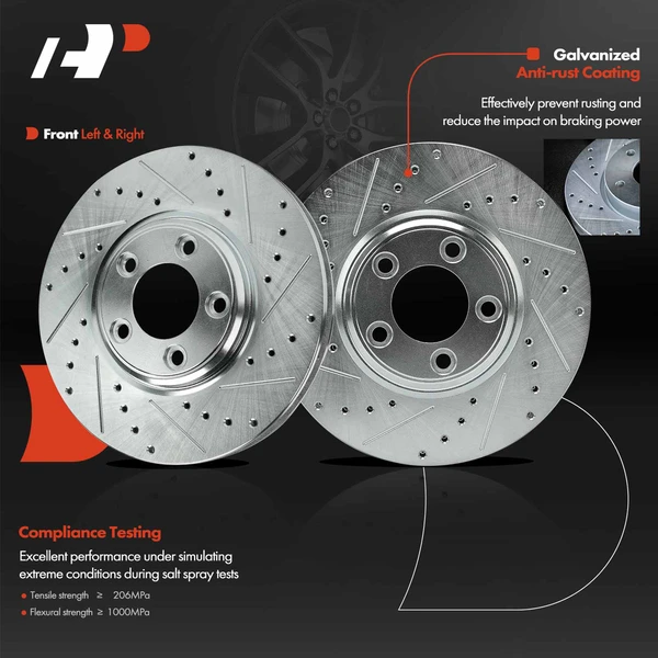Front Drilled Brake Rotors for Ford Thunderbird 2002-2005 Lincoln Jaguar