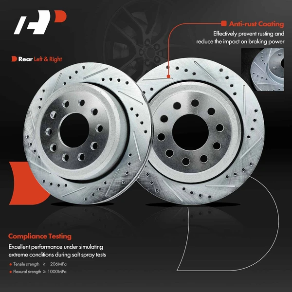 Rear Drilled Brake Rotors for Lincoln Town Car 2003-2011 V8 4.6L