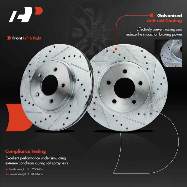 Front Drilled & Slotted Disc Brake Rotors for Ford Escape 05-12 Mazda Mercury