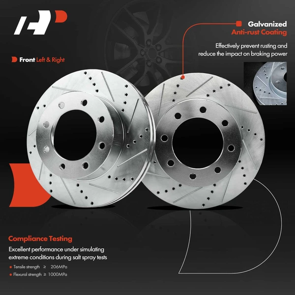 2 Pcs Front Drilled Brake Rotors for Ford F-250 F-350 F-450 Super Duty 4WD Only