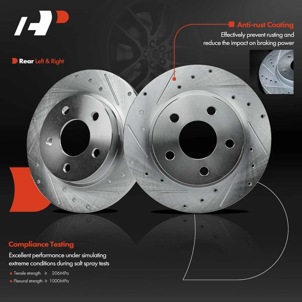 Rear Drilled Brake Rotors for Buick LeSabre Cadillac Oldsmobile Aurora Pontiac