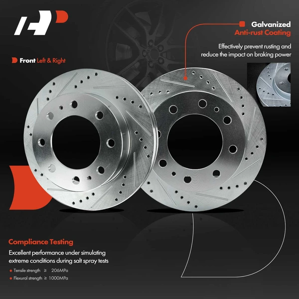 2 Pcs Front Drilled Brake Rotors for Chevrolet Express 3500 03-21 GMC Sierra