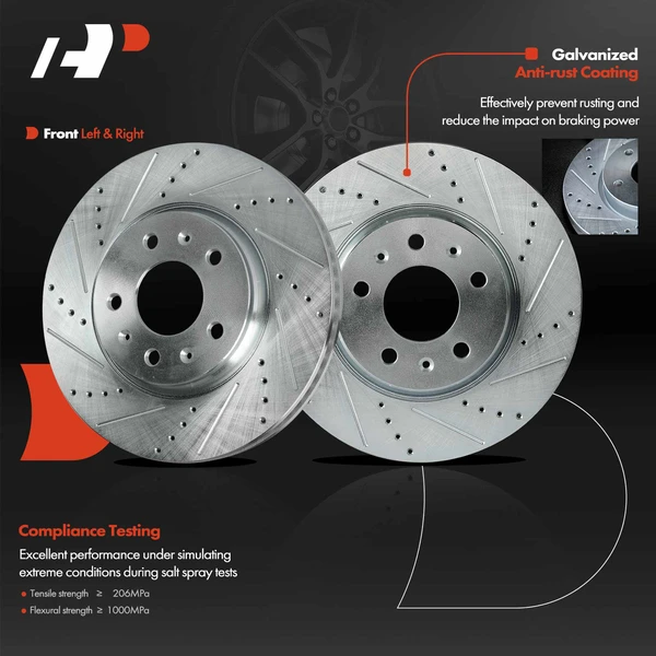 Front Drilled Brake Rotors for Cadillac CTS 03-07 Seville 03-04 STS 05-08