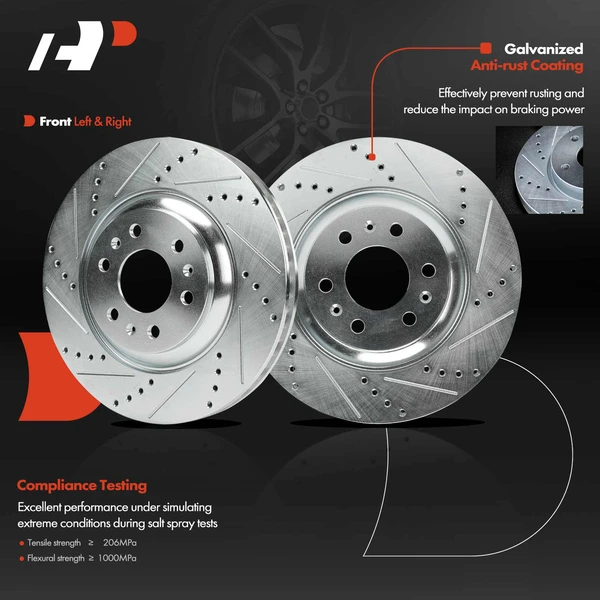 2 Pcs Front Drilled Brake Rotors for Cadillac SRX 2004-2009 3.6L 4.6L 6-Lug