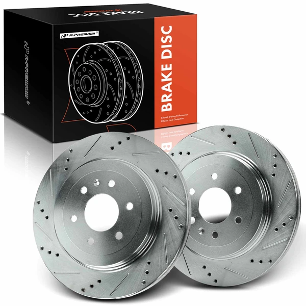 2 Pcs Rear Drilled Brake Rotors for Cadillac SRX 04-09 V6 3.6L V8 4.6L 6-Lug