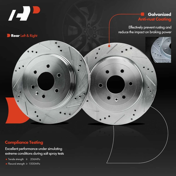 2 Pcs Rear Drilled Brake Rotors for Cadillac SRX 04-09 V6 3.6L V8 4.6L 6-Lug