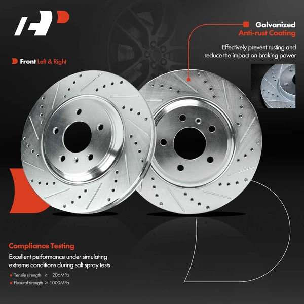 2 Pcs Front Drilled Brake Rotors for Chevy Impala Buick LaCrosse Allure Cadillac