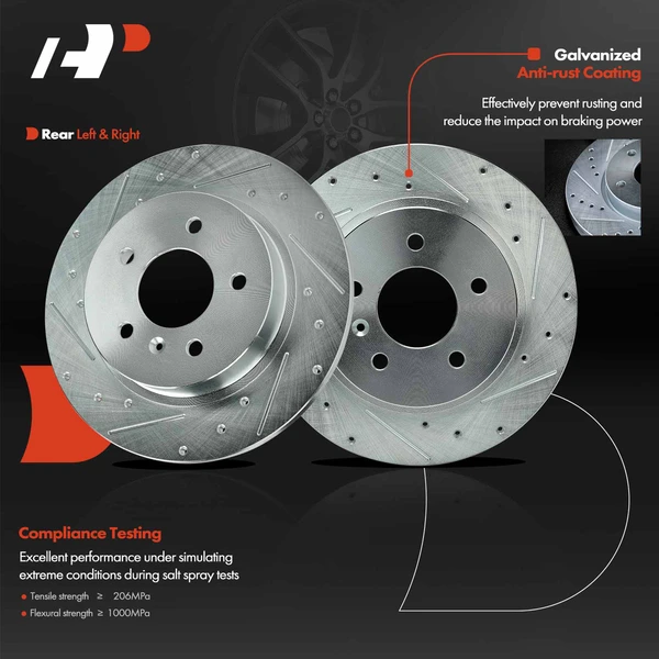 Rear Drilled Brake Rotors for Buick DTS Cadillac Lucerne 2006-2011 5-Lug