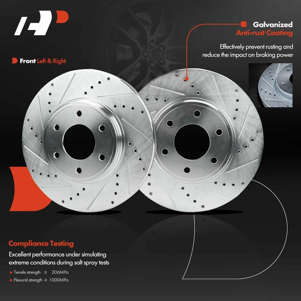 2 Pcs Front Drilled Brake Rotors for Chevrolet Trailblazer 06-09 V8 6.0L Saab