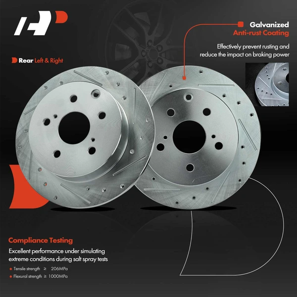 Rear Drilled Brake Rotors for Pontiac Vibe 2009-2010 Toyota Matrix 2009-2013