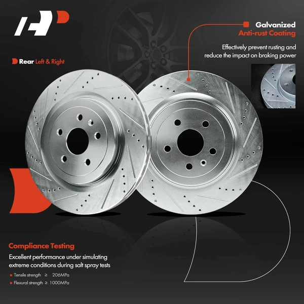 2 Pcs Rear Drilled Brake Rotors for Cadillac CTS Chevrolet Camaro V8 6.2L