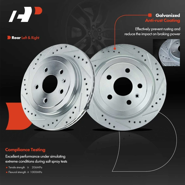 Rear Drilled Disc Brake Rotors for Chevy Camaro 2010-2015 Cadillac CTS 2008-2019