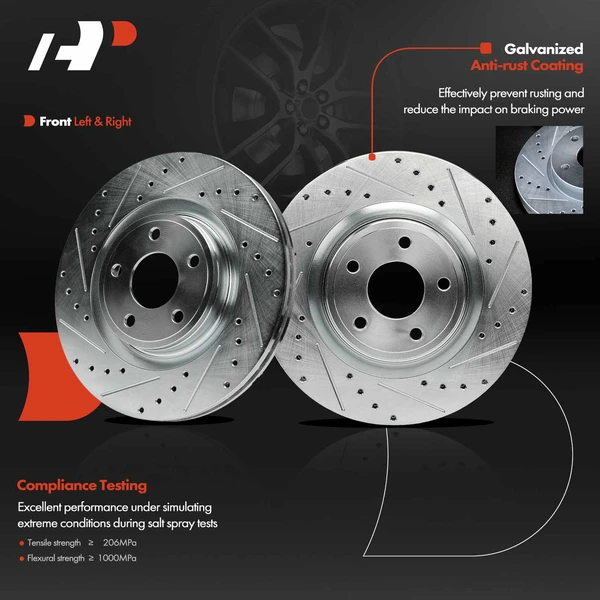 2 Pcs Front Drilled Brake Rotors for Chevrolet Cobalt 2008-2010 HHR 316mm