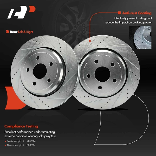 2 Pcs Rear Drilled Brake Rotors for Dodge Durango Jeep Grand Cherokee