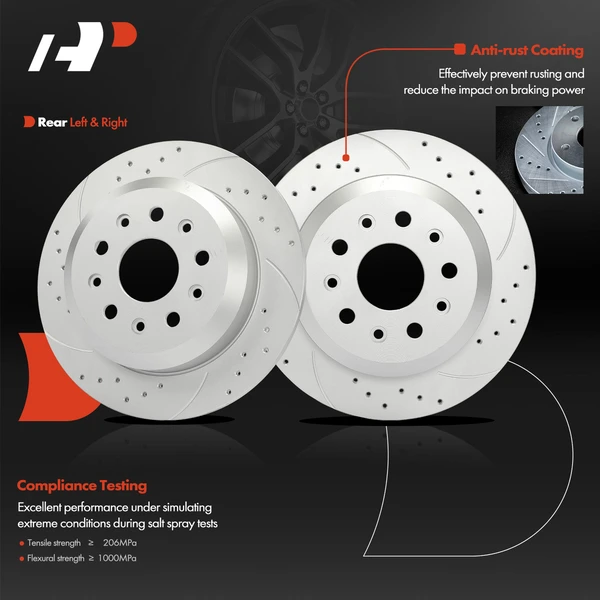 2 Pcs Rear Drilled Brake Rotors for Jeep Wrangler 2018-2021