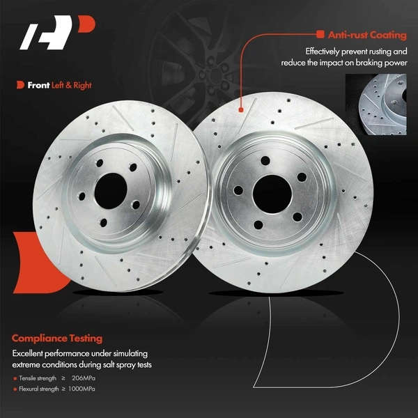 2 Pcs Front Drilled Brake Rotors for Jeep WK2 Grand Cherokee 2012-2020 Dodge Durango