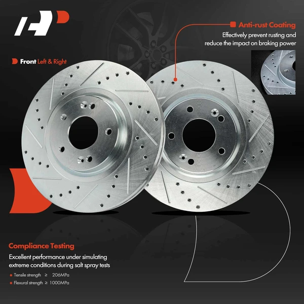 2 Pcs Front Drilled Brake Rotors for Kia Sedone 2015-2021 V6 3.3L