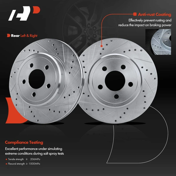 Rear Drilled Disc Brake Rotors for Chrysler 300 Dodge Challenger Charger Magnum