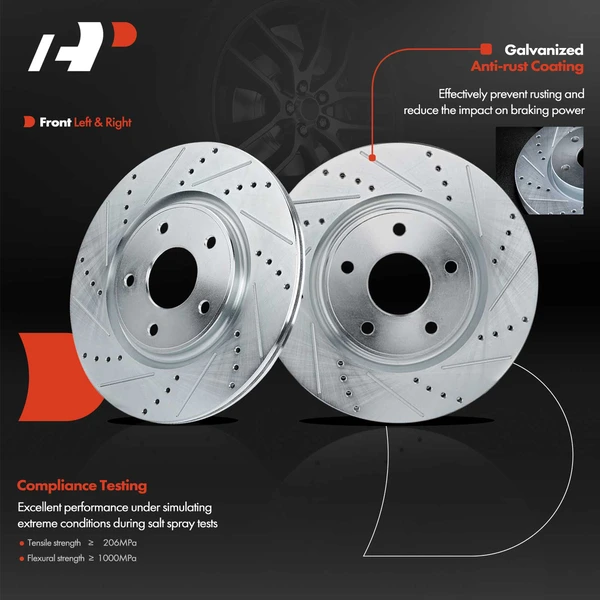 Front Drilled Brake Rotors for Dodge Journey Chrysler Town & Country