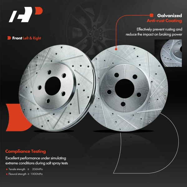 Front Drilled Brake Rotors for Chrysler Sebring 2001-2006 Dodge Stratus Plymouth