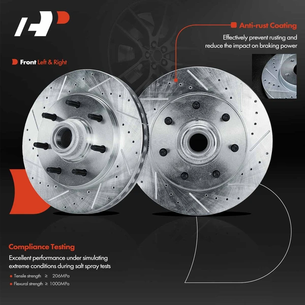 2 Pcs Front Drilled Brake Rotors for Ford F-150 2000-2003 F-250 1997-1999