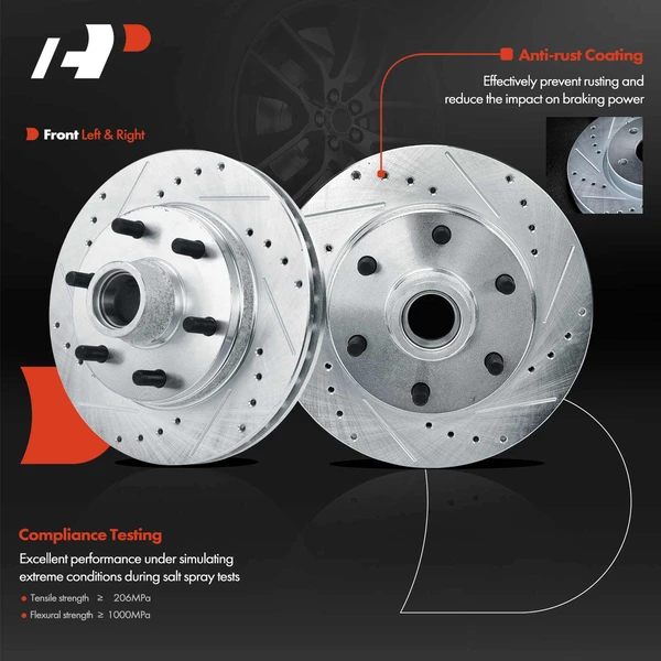 2 Pcs Front Drilled Brake Rotors for Chevy Express 2500 GMC C2500 Express 2500