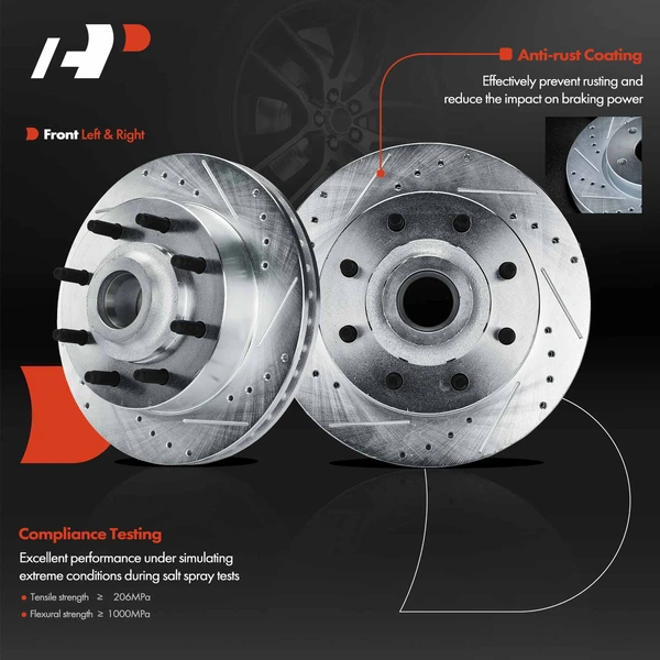 2 Pcs Front Drilled Brake Rotors for Dodge Ram 2500 1999-2003 B2500 B3500 1998