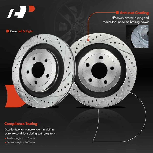2 Pcs Rear Drilled Brake Rotors for Ford Mustang 15-22 V8 5.0L L4 2.3L