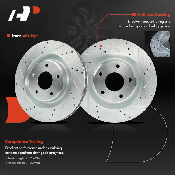 2 Pcs Front Drilled Brake Rotors for Cadillac XLR 2005-2007 Chevrolet Corvette