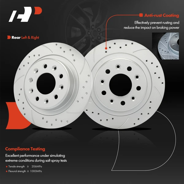 2 Pcs Rear Drilled Brake Rotors for Buick Envision Chevy Equinox Malibu GMC Terrain