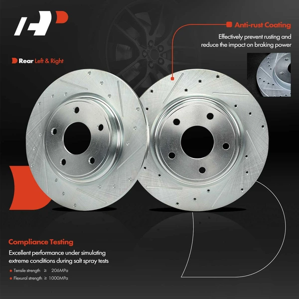 2 Pcs Rear Drilled Brake Rotors for Chrysler Pacifica 2017-2022