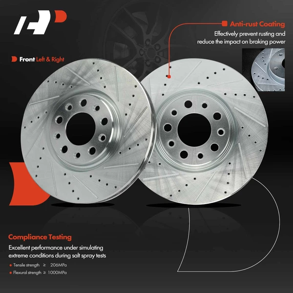2 Pcs Front Drilled Brake Rotors for Jeep Compass 17-22 Renegade Chrysler 200