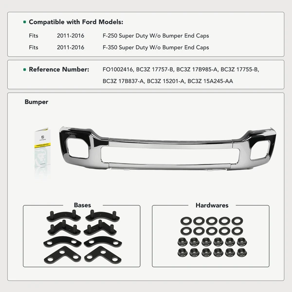 Front Bumper Face Bar Chrome for Ford F250 Super Duty F350 Super Duty 2011-2016