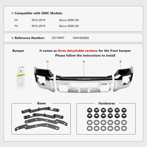 Front Bumper Face Bar with Fog Light Hole for GMC Sierra 2500 HD Sierra 3500 HD