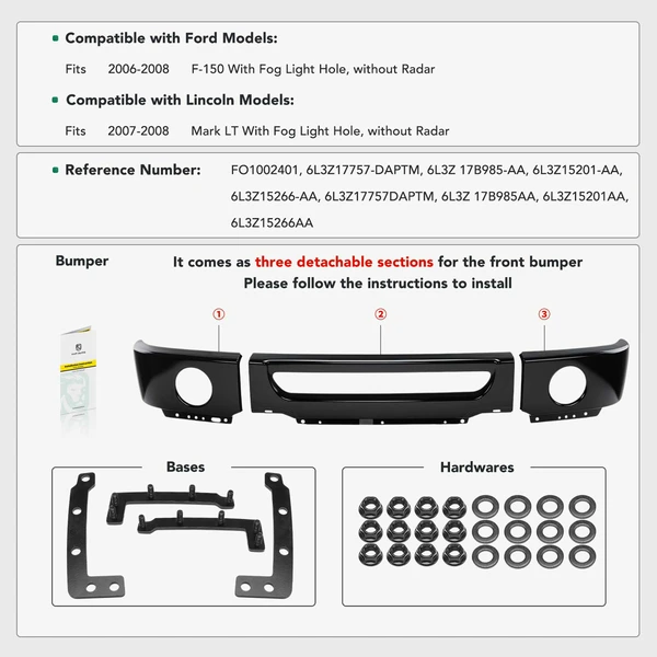 Front Bumper Face Bar for Ford F-150 2006-2008 Lincoln Mark LT