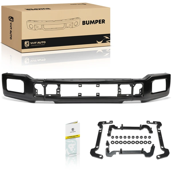 Black Steel Front Bumper Face Bar with Fog Light Holes for Ford F-150 2018-2020