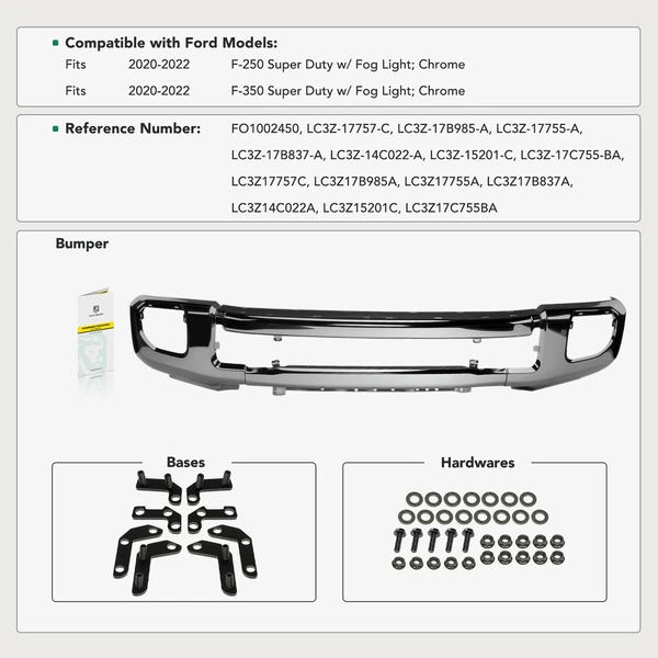 Front Bumper Face Bar Chrome for 2020-2022 Ford F-350 Super Duty