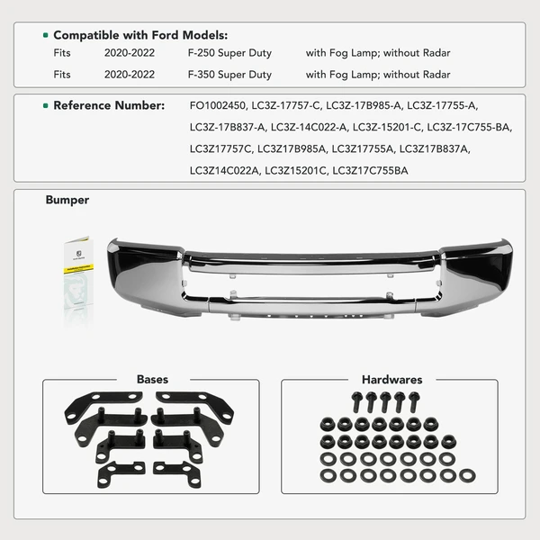 Chrome Steel Front Bumper Face Bar for Ford F250 F350 Super Duty 2020-2022