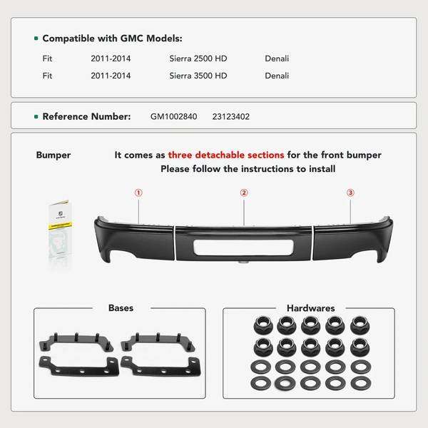 Front Bumper Face Bar for GMC Sierra 2500 HD 3500 HD 2011-2014 Denali
