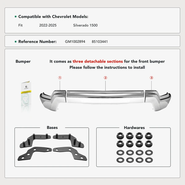 Front Bumper Face Bar with Fog Lights Hole for Chevrolet Silverado 1500 2022-2025
