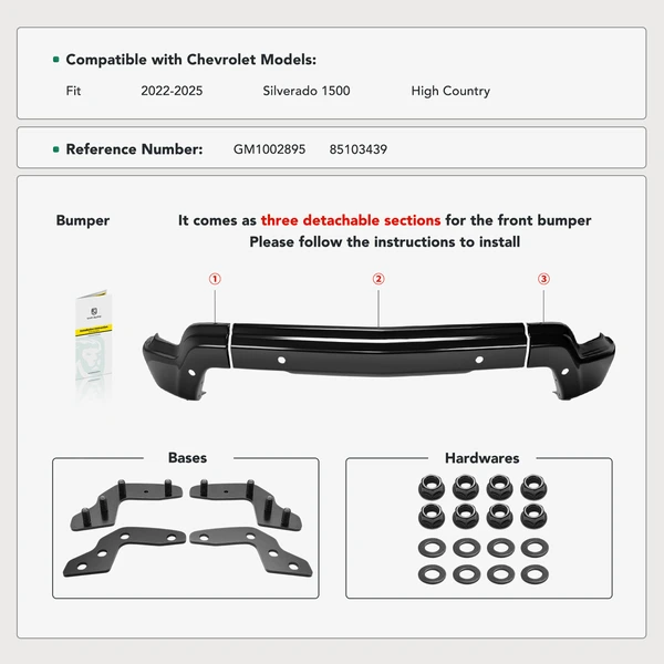 Front Bumper Face Bar with Hole for Chevy Silverado 1500 2022-2025 High Country