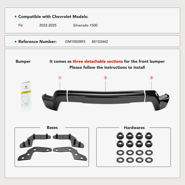 Front Bumper Face Bar with Fog Lights Hole for Chevy Silverado 1500 2022-2025